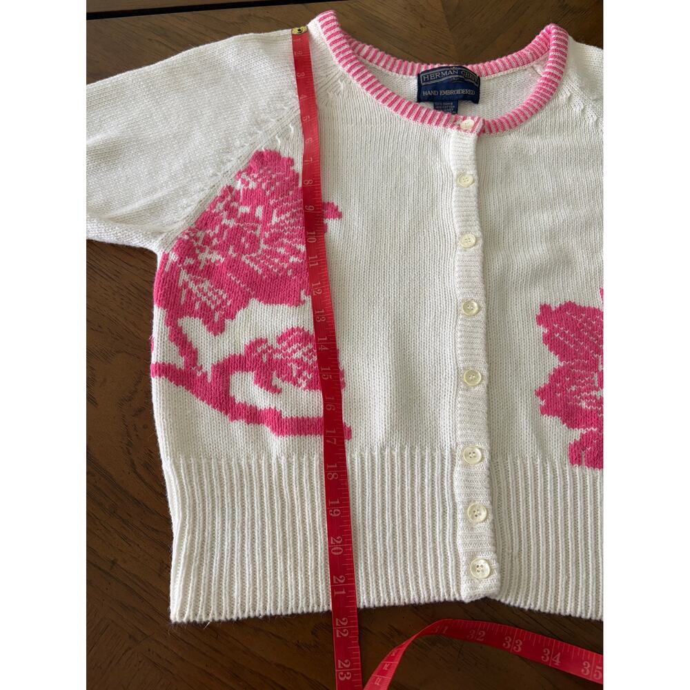 Vintage Herman Geist Floral Knit Short Sleeve Cardigan Sweater Cottagecore L - Picture 9 of 10